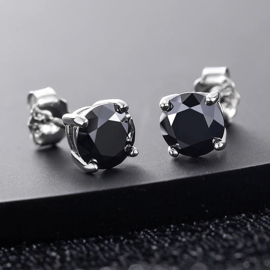 Real 0.5-2 Carat Black Moissanite Stud Earrings Solid 925 Sterling Silver Solitaire Diamond Round Earrings Jewelry Trendy Earrings
