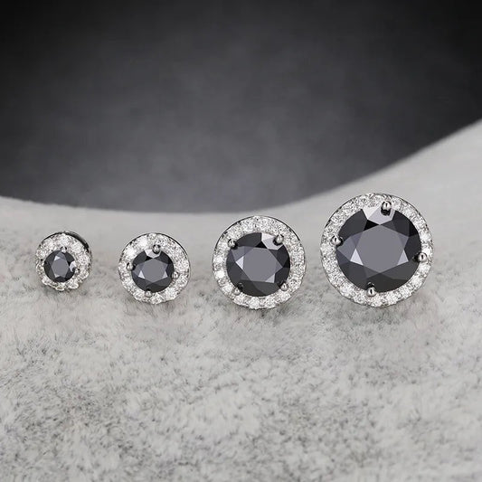 Real 0.1-4 Carat Black Moissanite Classic Stud Earrings Solid 925 Sterling Silver Diamond Round Earrings Jewelry Trendy Earrings