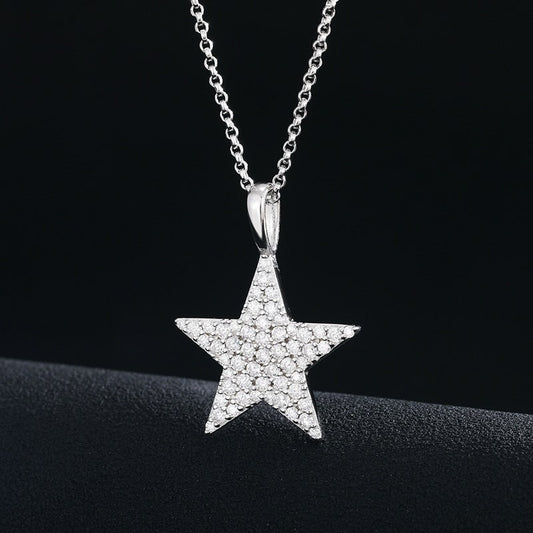 Iced Out Star Pendant Necklace Moissanite Diamond 925 Sterling Silver Fine Jewelry